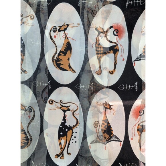 Whimsical Kitties Silky Feel Scarf Cat and Fish Bone Rectangle Poly Sheer Kitty - Picture 1 of 6